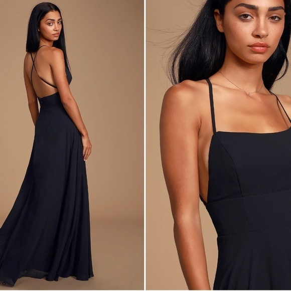 LULU's Bridesmaid Prom Wedding Flowy Romantic Flowy Sexy Chiffon Maxi Dress - Picture 5 of 5